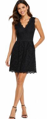 Loft Black Lace Dress Sleeveless Lined Scalloped Hem Chic Cocktail Date Night